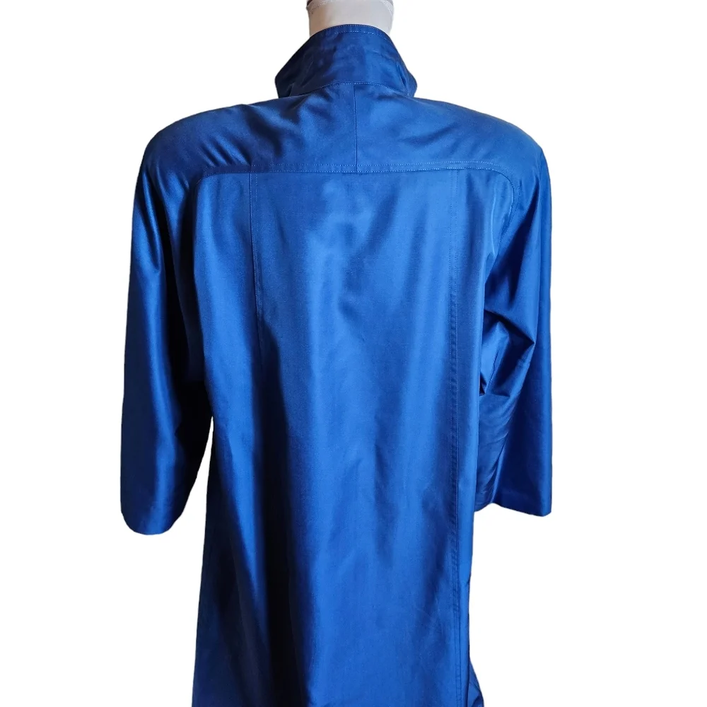 Vintage Sanyo Fashion House Blue 100% Silk Jacket Sz 8 Button Up Coat Japan Made